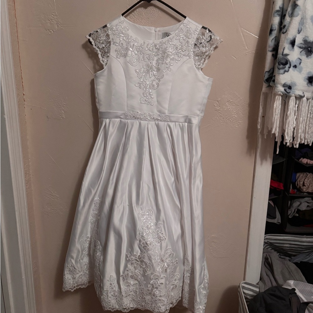 Us Angels White Lace Applique Flower Girl Dress